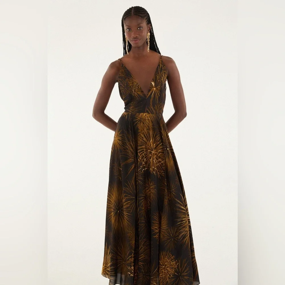 Farm Rio: Black Fireworks Sleeveless Open Back Maxi Dress - Picture 4 of 14